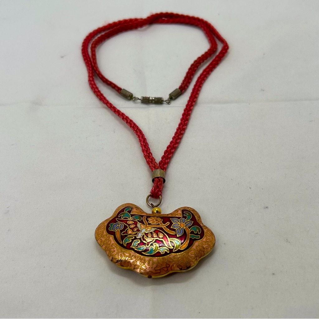 Vintage Cloisonne Pendant On Silk Cording Beautiful Colors 15$